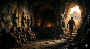 Plato: The Philosopher Who Changed Human Thinking Forever Illustration of Plato’s Allegory of the Cave with prisoners watching shadows