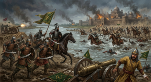 Battle of Kannauj in 1540 that forced Humayun into exile
3. Under the heading: “Fifteen Years in the Wilderness”

Insert Image: Humayun in exile travelling through Sindh

Alt Text:
Humayun during his fifteen-year exile after losing the Mughal Empire
4. After the paragraph: “In 1541, wandering through Sindh with few resources…”

Insert Image: Humayun and Hamida Banu Begum

Alt Text:
Humayun and Hamida Banu Begum during their years of exile
5. Under the heading: “The Long Road Back”

Insert Image: Humayun’s return to Delhi in 1555

Alt Text:
Humayun reclaiming Delhi and restoring Mughal rule in 1555
6. Under the heading: “The Final Six Months”

Insert Image: Sher Mandal Library, Delhi

Alt Text:
Sher Mandal library where Emperor Humayun suffered his fatal fall
7. Under the heading: “The Legacy He Left Behind”

Insert Image: Humayun’s Tomb, Delhi

Alt Text:
Humayun's Tomb in Delhi, a masterpiece of early Mughal architecture
That’s it.

These are the only places where images are truly needed for your blog. This keeps the article clean, professional, SEO-friendly, and mobile-friendly.