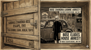 Illustration or historical photo related to Bose's escape from house arrest in 1941