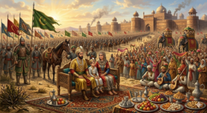 Humayun reclaiming Delhi and restoring Mughal rule in 1555