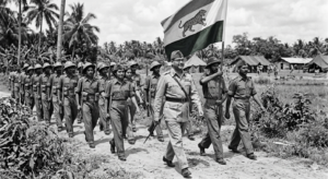 Subhas Chandra Bose leading the Indian National Army