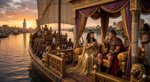Cleopatra: The Powerful Queen Who Became Egypt’s Last Pharaoh and Changed History Forever Cleopatra and Mark Antony aboard a royal Egyptian ship.