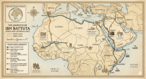 Ibn Battuta: The Man Who Traveled the Entire Medieval World Map showing Ibn Battuta's travel route across Africa and the Middle East