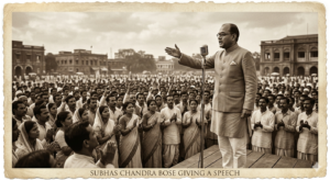 : Subhas Chandra Bose inspiring Indians during the freedom struggle