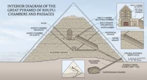 Construction of the Pyramids of Giza: How Ancient Egypt Built the World's Greatest Wonder Interior diagram showing the King's Chamber, Queen's Chamber, Grand Gallery, and passages