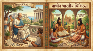 Greek and Indian Ancient Medicine showing Hippocrates and Ayurveda side by side