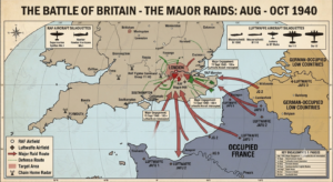 Map of the Battle of Britain showing major air operations.