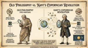 Illustration of Immanuel Kant's Copernican Revolution in philosophy
