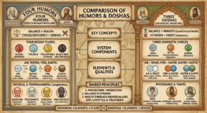Comparison of Four Humors and Three Doshas in Greek and Indian Ancient Medicine