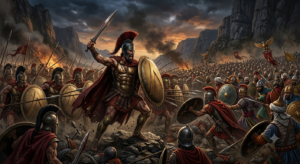 Battle of Thermopylae with King Leonidas leading the Greek coalition in 480 BC