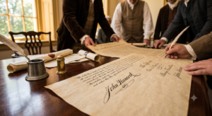 Declaration of Independence adopted on July 4, 1776 in Philadelphia