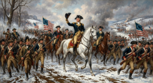 Portrait of George Washington or Washington leading the Continental Army