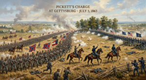 Confederate soldiers advancing during Pickett's Charge at Gettysburg
