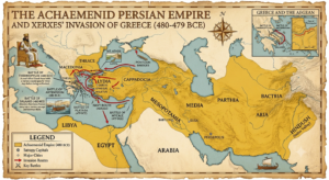 Map of Xerxes I invasion route during the Battle of Thermopylae