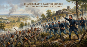 Joshua Chamberlain and the 20th Maine defending Little Round Top at Gettysburg