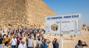 Construction of the Pyramids of Giza: How Ancient Egypt Built the World's Greatest Wonder Size comparison showing the enormous scale of the Great Pyramid of Giza