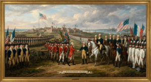 British surrender at the Battle of Yorktown ending the American Revolutionary War