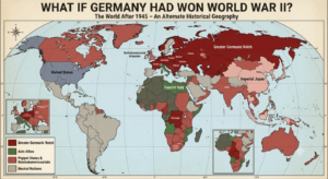 Alternate history map showing a Nazi German victory in World War II and its possible global impact.