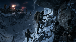 Indian Army soldiers climbing steep mountains during the Kargil War