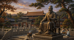 Confucius teaching his disciples in ancient China