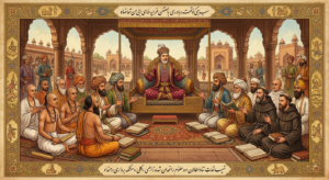 Akbar at the Ibadat Khana religious debate