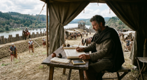 Marcus Aurelius writing Meditations during his military campaign