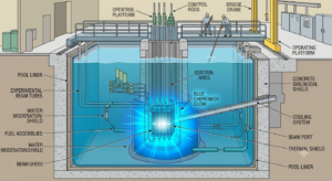 Swimming pool-type Apsara reactor showing Cherenkov radiation